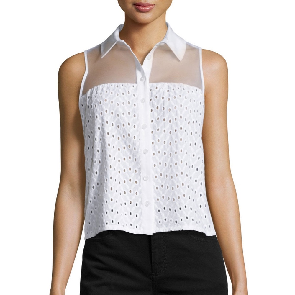 Catherine Malandrino White Esther Eyelet Top